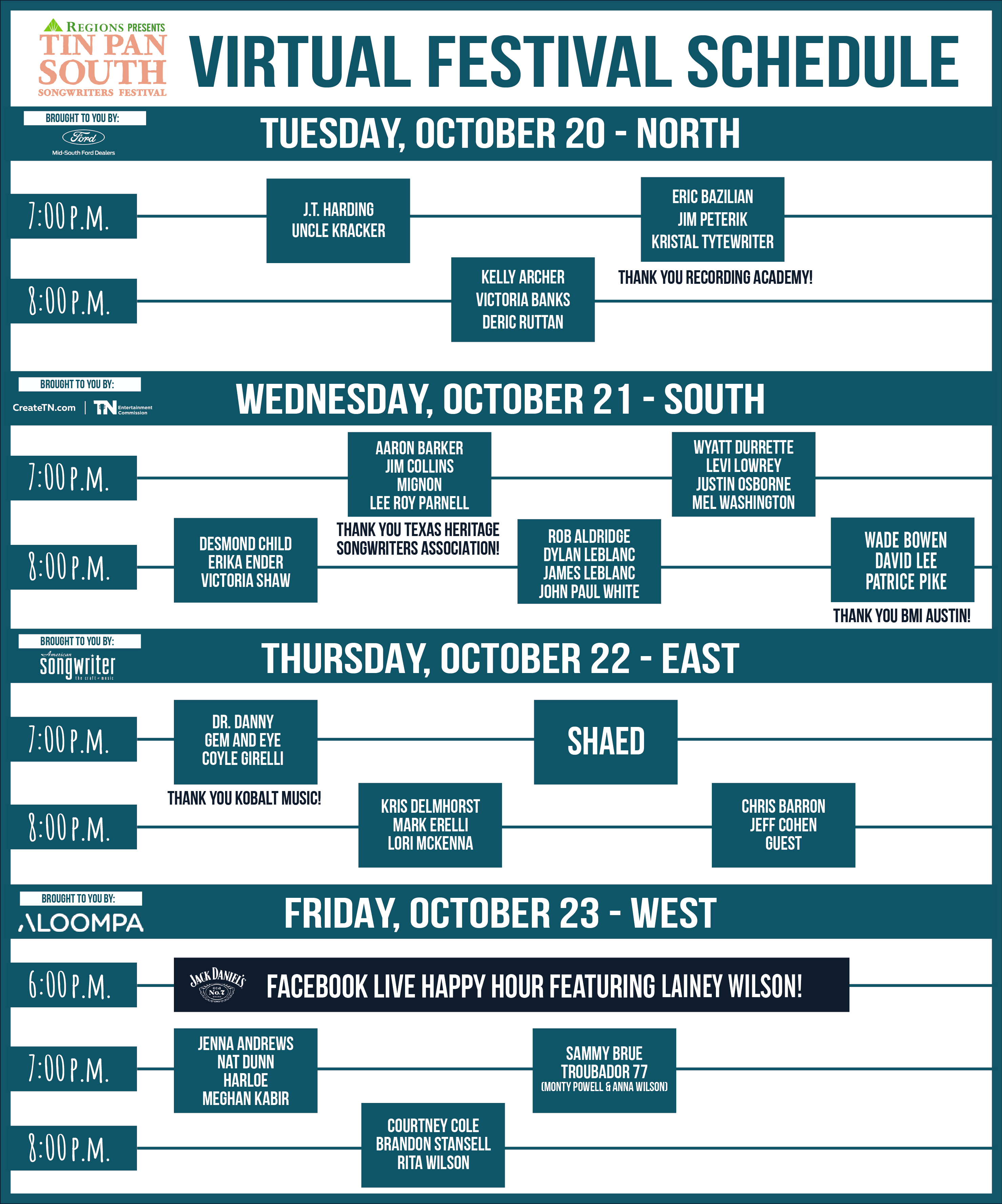 2020 Schedule AtAGlance Tin Pan South